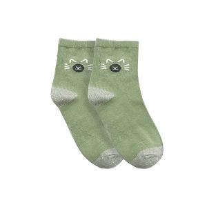 摩力諾抗菌造型短襪-喵臉-灰綠