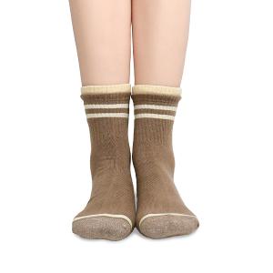 摩力諾抗菌經典女襪-日系條紋-咖啡