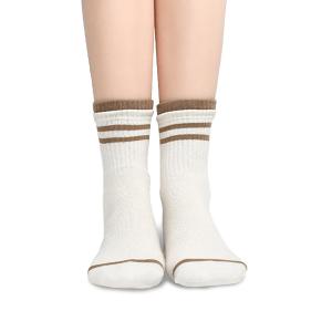 摩力諾抗菌經典女襪-日系條紋-米白