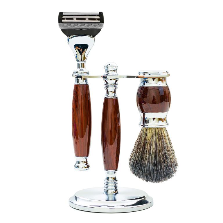 FREED 五刀式刮鬍刀豪華禮盒四件組 -仿紫紅檀木+客製化刻字服務