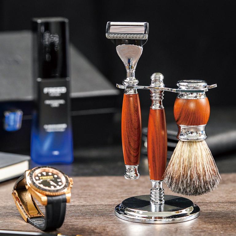 FREED 五刀式刮鬍刀豪華禮盒四件組 - 仿胡桃木+客製化刻字服務