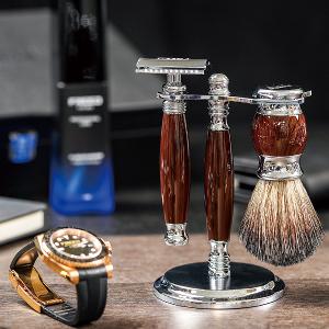 FREED 豪華四件雙刃刮鬍刀禮盒- 仿紫紅檀木+客製化刻字服務