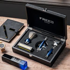 FREED 五刀式刮鬍刀豪華禮盒四件組 -時尚藍+客製化刻字服務