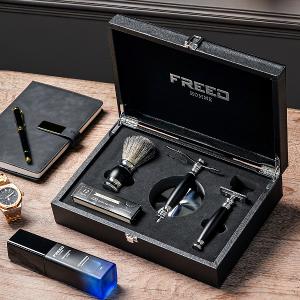 FREED 豪華四件雙刃刮鬍刀禮盒- 馬鞍棕+客製化刻字服務