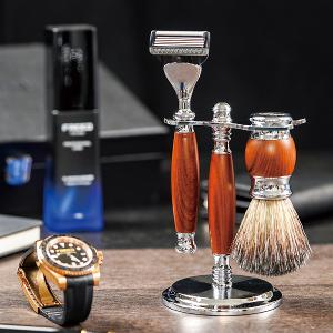 FREED 五刀式刮鬍刀豪華禮盒四件組 - 仿胡桃木+客製化刻字服務