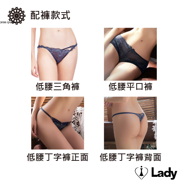 Lady 夢羽翎嵐系列 B-F罩 法式 刺繡 蕾絲 內衣 (藍霧灰)