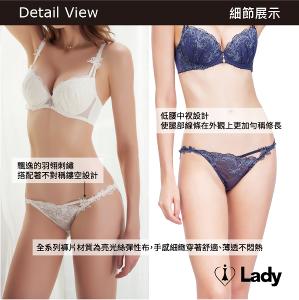 Lady 夢羽翎嵐系列 刺繡 蕾絲 低腰 三角褲 (藍霧灰)