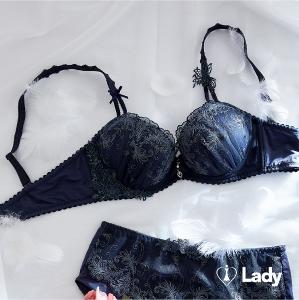 Lady 夢羽翎嵐系列 B-F罩 法式 刺繡 蕾絲 內衣 (藍霧灰)