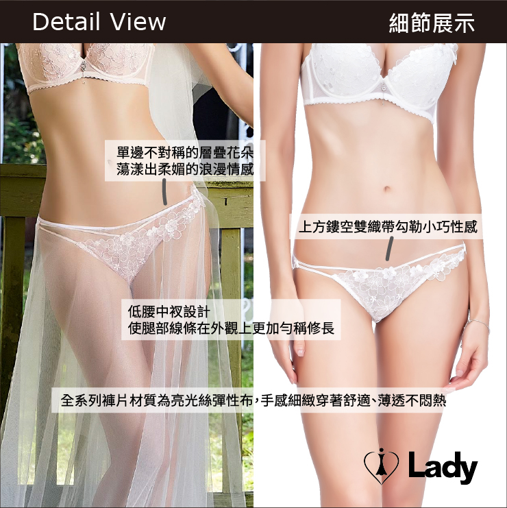 Lady 凝霧璃紗系列 刺繡 蕾絲 低腰 三角褲 (流光粉)