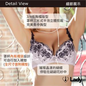 Lady 蝶舞輕揚系列 B-F罩 法式 刺繡 蕾絲 內衣 (夢幻粉)