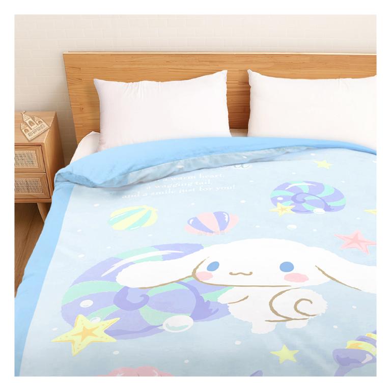 雙人冬夏兩用被套6x7-三麗鷗大耳狗Cinnamoroll 捲捲貝殼灣-藍
