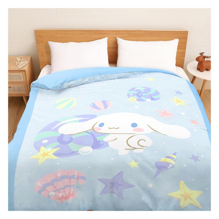 雙人薄被套6x7-三麗鷗大耳狗Cinnamoroll 捲捲貝殼灣-藍