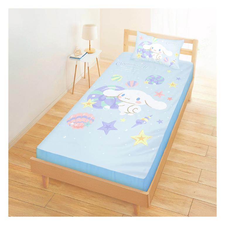 單人床包枕套二件組3.5x6.2-三麗鷗大耳狗Cinnamoroll 捲捲貝殼灣-藍