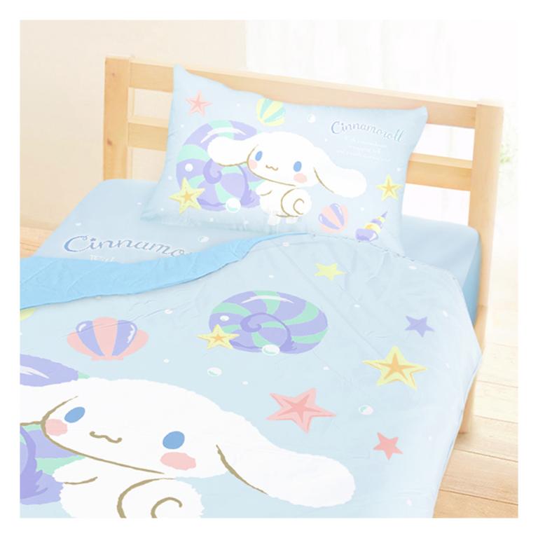 單人床包雙人涼被三件組-三麗鷗大耳狗Cinnamoroll 捲捲貝殼灣-藍