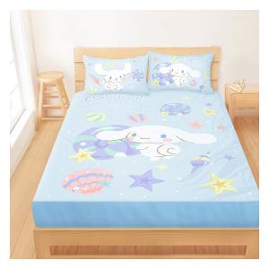 雙人床包枕套三件組5x6.2-三麗鷗大耳狗Cinnamoroll 捲捲貝殼灣-藍