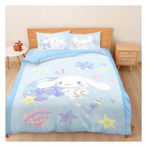 雙人加大床包薄被套四件組-三麗鷗大耳狗Cinnamoroll 捲捲貝殼灣-藍