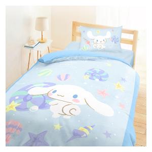 單人床包雙人兩用被套三件組-三麗鷗大耳狗Cinnamoroll 捲捲貝殼灣-藍