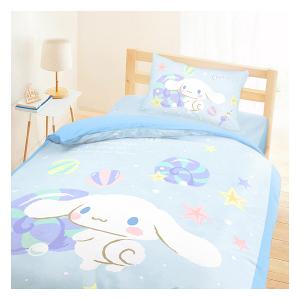 單人床包雙人薄被套三件組-三麗鷗大耳狗Cinnamoroll 捲捲貝殼灣-藍