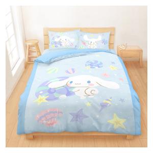 雙人床包兩用被套四件組-三麗鷗大耳狗Cinnamoroll 捲捲貝殼灣-藍