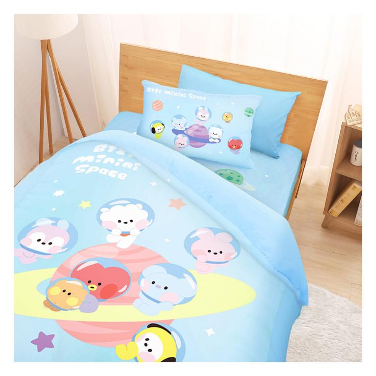 單人床包雙人薄被套三件組-BT21宇宙明星 太空漫遊BTS防彈少年團-藍