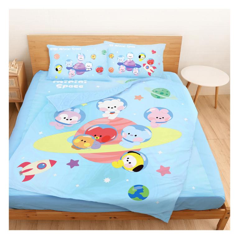 雙人加大床包涼被四件組-BT21宇宙明星 太空漫遊BTS防彈少年團-藍