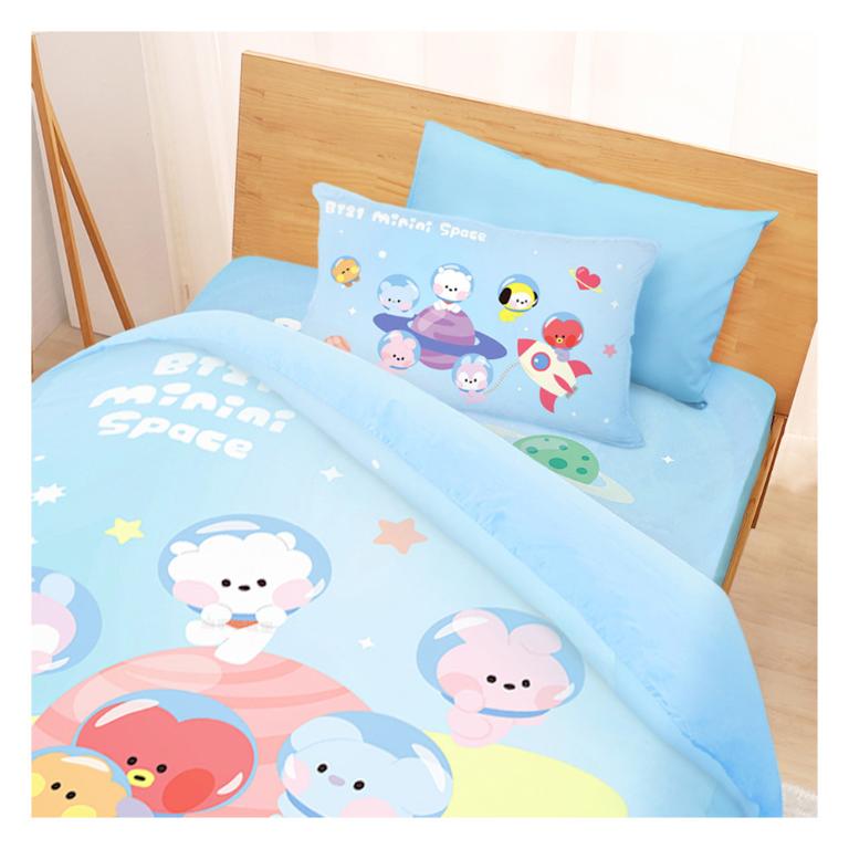 單人床包雙人兩用被套三件組-BT21宇宙明星 太空漫遊BTS防彈少年團-藍