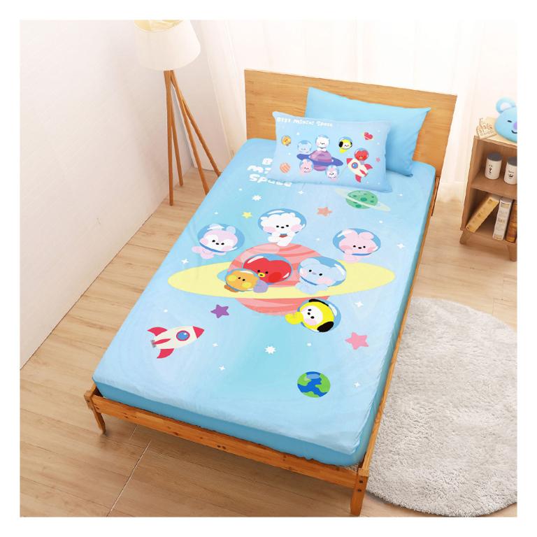 單人床包枕套二件組3.5x6.2-BT21宇宙明星 太空漫遊BTS防彈少年團-藍