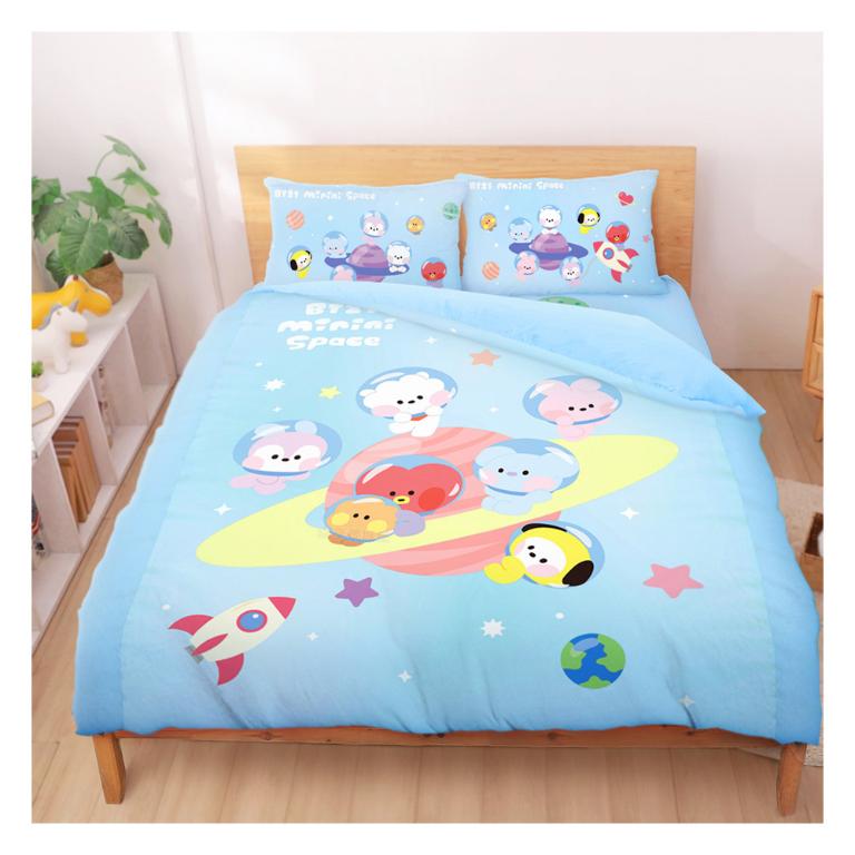 雙人床包薄被套四件組-BT21宇宙明星 太空漫遊BTS防彈少年團-藍