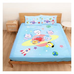 雙人加大床包枕套三件組6x6.2-BT21宇宙明星 太空漫遊BTS防彈少年團-藍