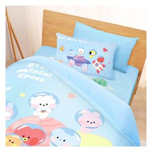 單人床包雙人兩用被套三件組-BT21宇宙明星 太空漫遊BTS防彈少年團-藍