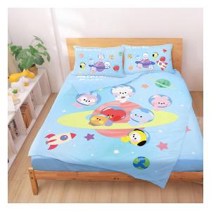 雙人床包涼被四件組-BT21宇宙明星 太空漫遊BTS防彈少年團-藍