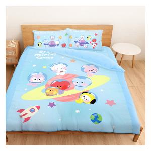 雙人加大床包薄被套四件組-BT21宇宙明星 太空漫遊BTS防彈少年團-藍