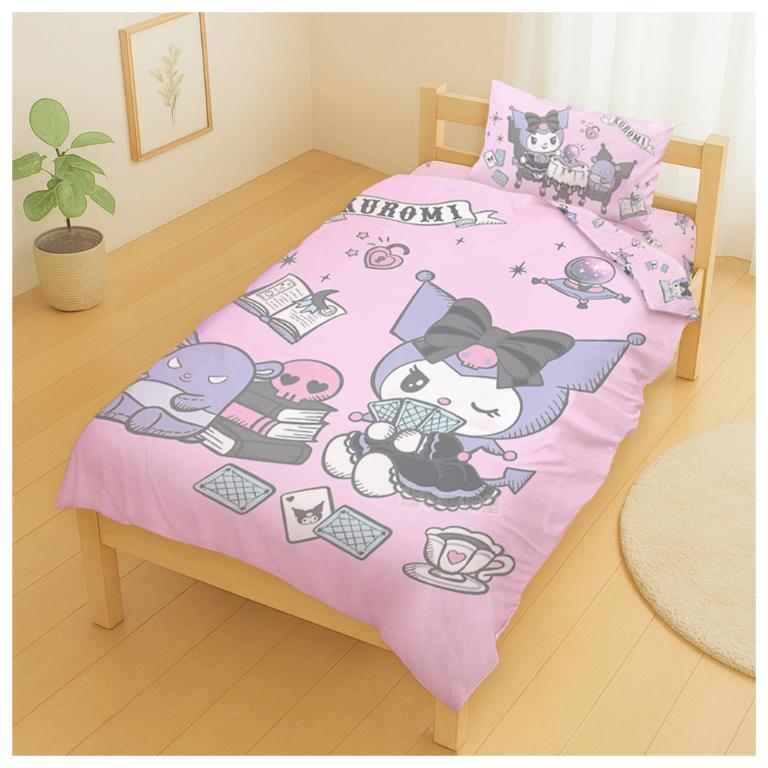 MIT卡通天絲單人床包雙人涼被三件組-三麗鷗酷洛米KUROMI 神秘占卜師-粉
