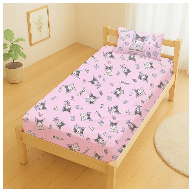 MIT卡通天絲單人床包枕套二件組3.5x6.2-三麗鷗酷洛米KUROMI 神秘占卜師-粉