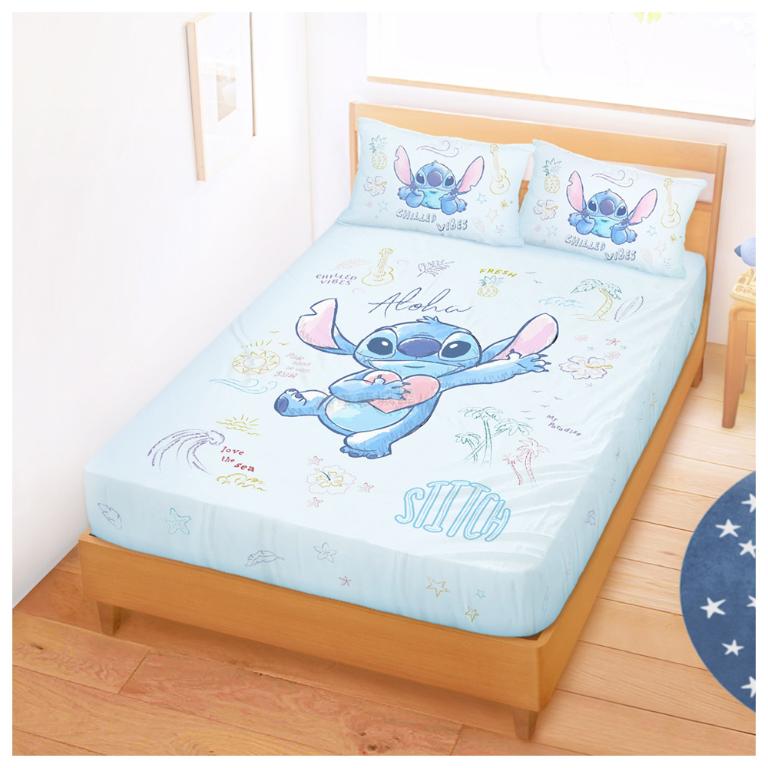 MIT卡通天絲雙人床包枕套三件組5x6.2-迪士尼史迪奇Stitch 海景時光-藍