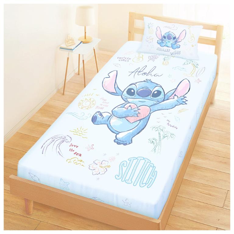 MIT卡通天絲單人床包枕套二件組3.5x6.2-迪士尼史迪奇Stitch 海景時光-藍