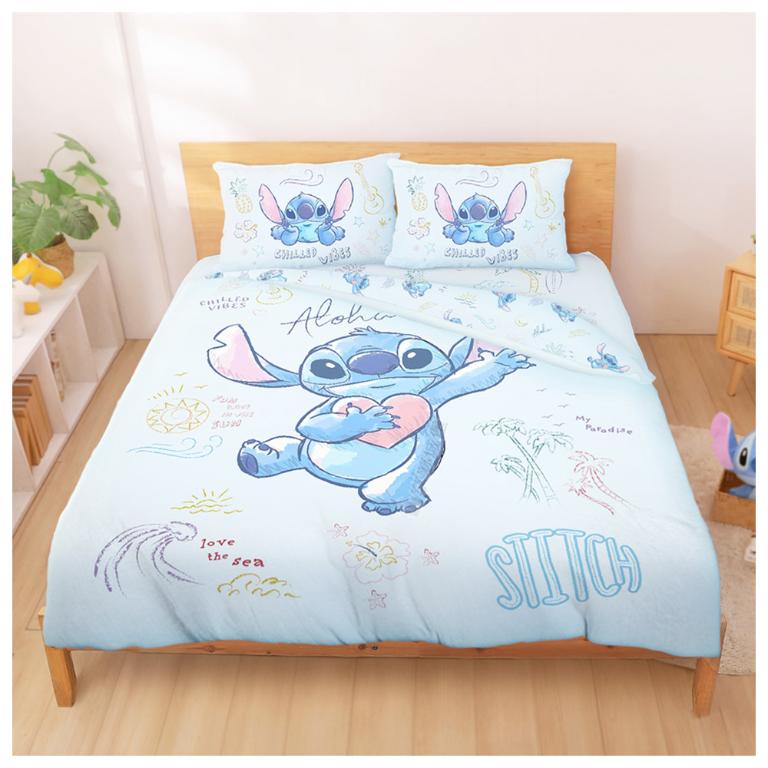 MIT卡通天絲雙人加大床包兩用被套四件組-迪士尼史迪奇Stitch 海景時光-藍