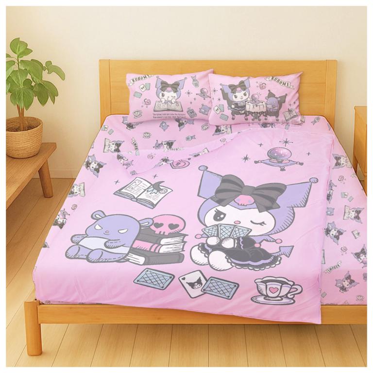 MIT卡通天絲雙人加大床包涼被四件組-三麗鷗酷洛米KUROMI 神秘占卜師-粉