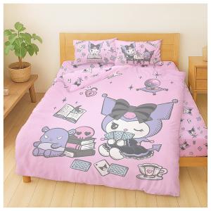 MIT卡通天絲雙人加大床包兩用被套四件組-三麗鷗酷洛米KUROMI 神秘占卜師-粉