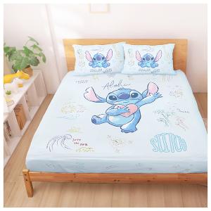MIT卡通天絲雙人加大床包枕套三件組6x6.2-迪士尼史迪奇Stitch 海景時光-藍