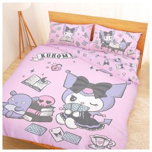 MIT卡通天絲雙人床包薄被套四件組-三麗鷗酷洛米KUROMI 神秘占卜師-粉