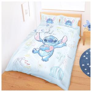 MIT卡通天絲雙人床包兩用被套四件組-迪士尼史迪奇Stitch 海景時光-藍