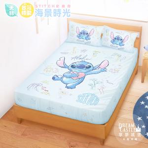 MIT卡通天絲雙人床包枕套三件組5x6.2-迪士尼史迪奇Stitch 海景時光-藍