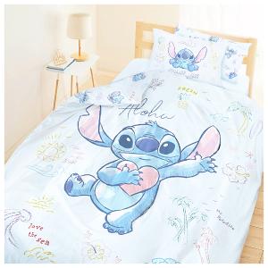 MIT卡通天絲單人床包雙人兩用被套三件組-迪士尼史迪奇Stitch 海景時光-藍
