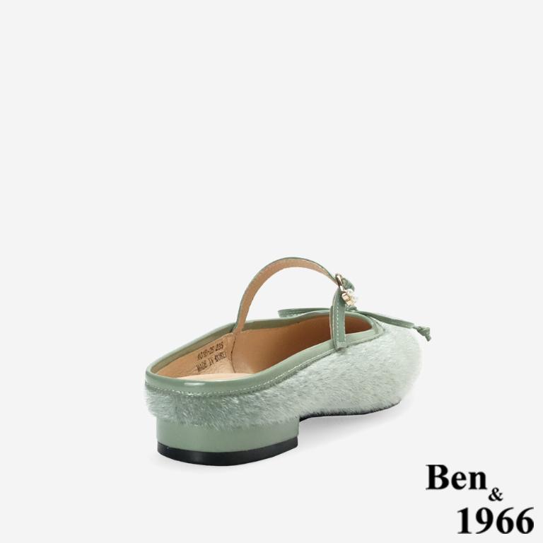 Ben&1966高級馬毛牛皮氣質蝴蝶結方頭穆勒拖-綠(256441)