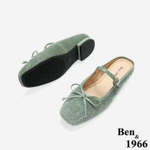 Ben&1966高級馬毛牛皮氣質蝴蝶結方頭穆勒拖-綠(256441)