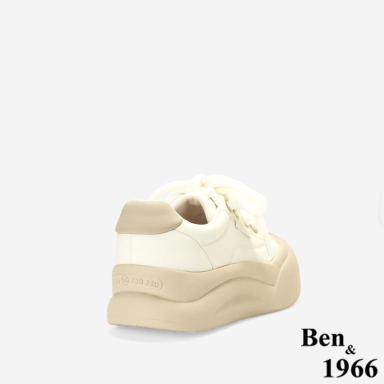 Ben&1966高級頭層牛皮可愛厚底休閒鞋-杏(256051)