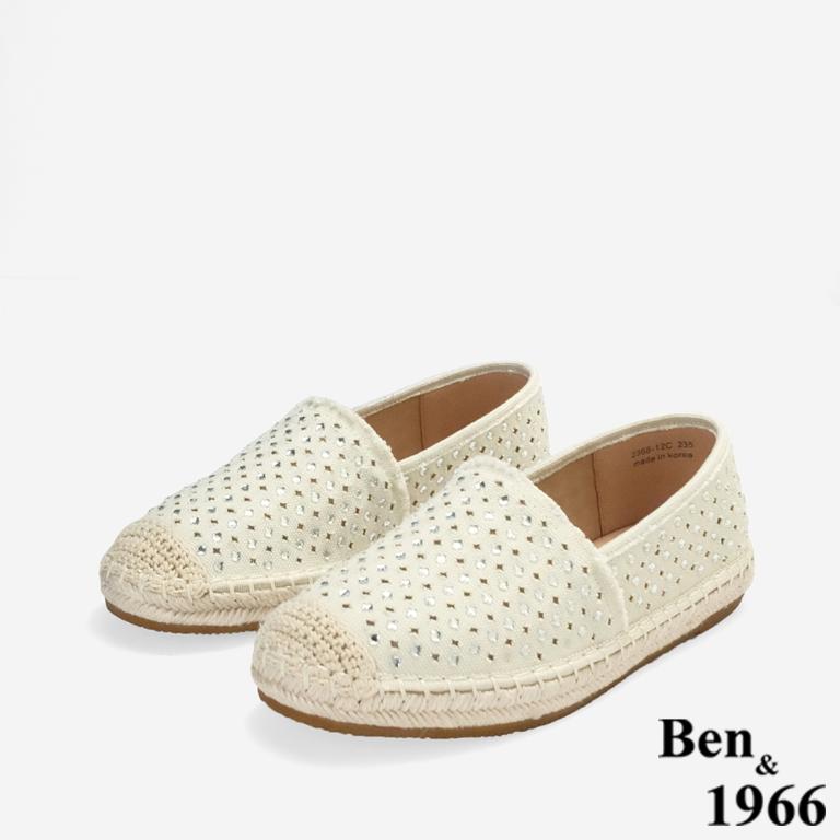 Ben&1966高級燙鑽丹寧布夏日感漁夫鞋-米白(256463)