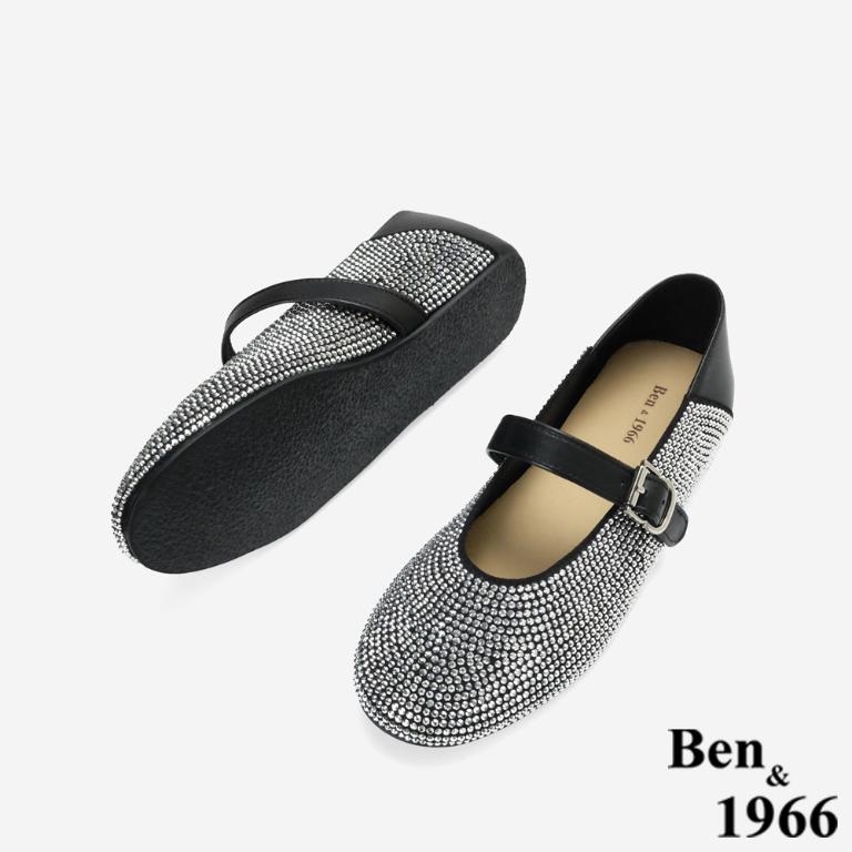 Ben&1966高級羊皮閃亮滿鑽兩穿包鞋-黑(256421)