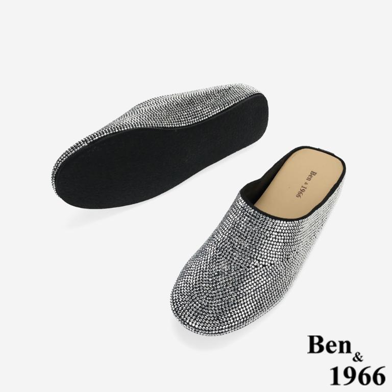 Ben&1966高級羊皮閃亮滿鑽穆勒拖-黑(256411)